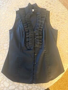 White House Black Market Black Ruffle-Front Sleeveless Blouse